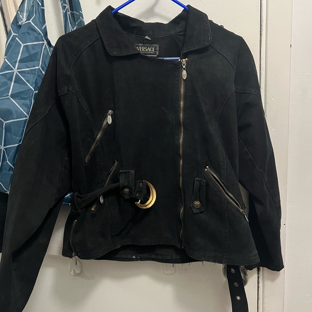 Versace Black denim Jacket with Gold Accents